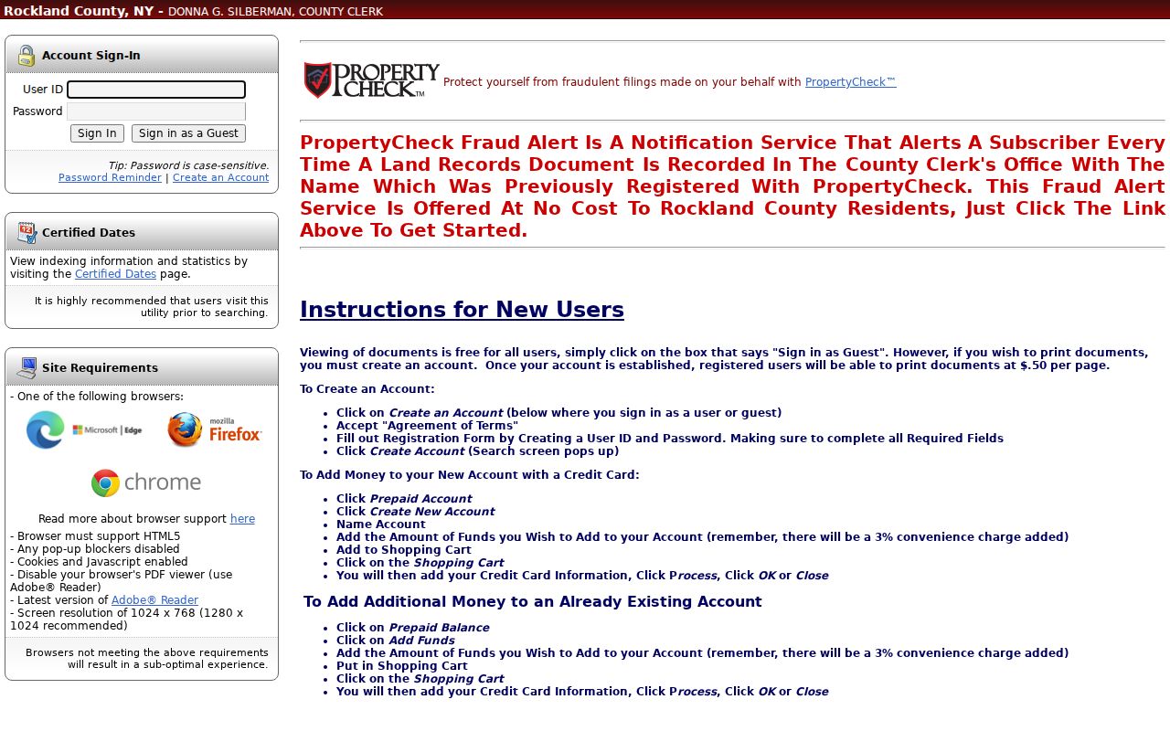 Haverstraw residents directory Rockland County deed index guest search